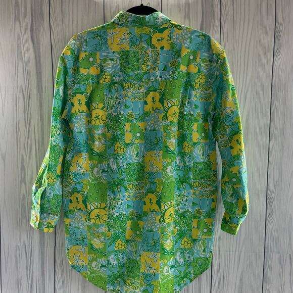 Lilly Pulitzer Vintage Green & Yellow Floral Button Shirt Dress Small Hong Kong - Picture 4 of 7